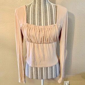 NEW West of Melrose Crop Top Large Nude Peach Beige Long Slv Ribbed Boho NWOT